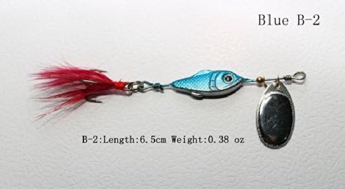 Metal Bait Fish Shape Fishing Lure with Black Red Feather (0.30 Oz/0.38 Oz/0.58 Oz ) 3pcs (Blue B-2)