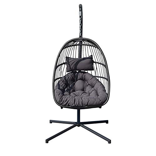 Belovedkai Egg Hanging Patio Lounge Chair Balcony Porch Swing Hammock Outdoor Chair Seat with Stand & Cushion (Single Seat 1)