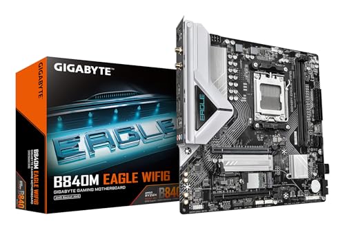 GIGABYTE Placa-mãe B840M Eagle WIFI6 - processadores AMD Ryzen 9000, 5+2+2 VRM, até 7600MHz DDR5 (O.C.), 1 x M.2 PCIe 4.0 + 1 x M.2 PCIe 3.0, Wi-Fi 6, LAN 2,5 GbE, USB 3.2 Gen 1
