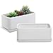 MyGift 10 Inch Modern Unglazed White Ceramic Indoor Plant Pot with Drainage Hole, Rectangular Succulent Planter Window Box with Removable Saucer, 2 Pack