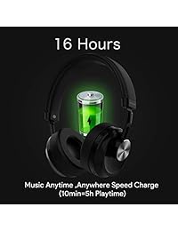 Yoton Auriculares Bluetooth sobre la oreja HiFi Estéreo Wireless Auriculares, Almohadillas de Proteína de memoria suave, 16H Tiempo de reproducción para Viaje Running Trabajo TV PC Teléfono móvil, Negro