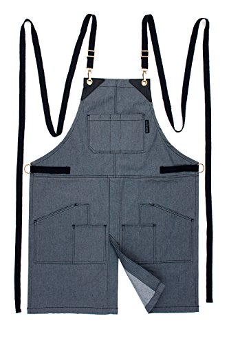 Under NY Sky Cargo Apron - Comfort Stretch - Gray Denim - Black Leather