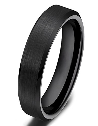 Somen Tungsten 4mm Ceramic Black Brushed Comfort Fit Wedding Ring, 9