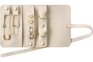 CASEGRACE Travel Jewelry Organizer Roll, Portable Velvet Jewelry Storage Roll Earring Organizer Bag, Jewelry Pocket for Necklaces, Rings, Earrings (White)