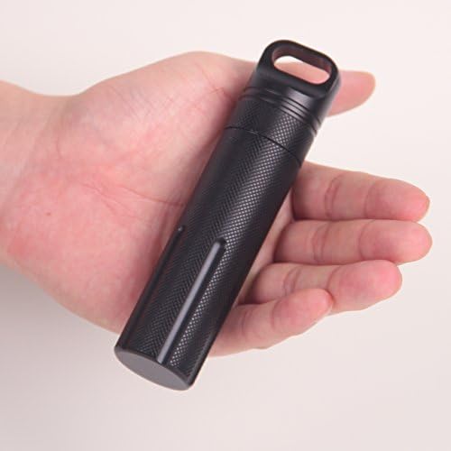 Storm Proof &amp; Waterproof Military Aviation Aluminum Life Capsule Seal Bottle Match Case Camping Essentials Container Outdoor EDC Survive Dry Box Pill Holder (Black)