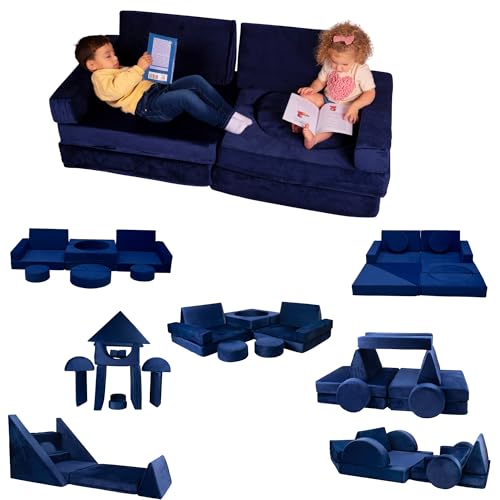 Schooled Kids Soft Play Couch (14pcs) - Children's Furntiture, Modular Kids Play Couch - Sensory Room Must Have Gifts for Toddlers - Climbing Pillow Fort