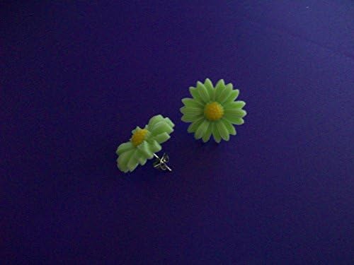 Sunflower earrings, Green Sunflower Earrings, Resin Sunflower Flower Flatback, Silver Stud Flower Earrings, Silver Plated Posts Earrings