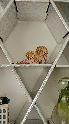 Hexagon Floating Shelves, Bookcase, Hanging Bookshelf, Living Room Storage, Small Bookshelf - Ruche Shelving Unit Medium- Cardboard unicorn silver finish