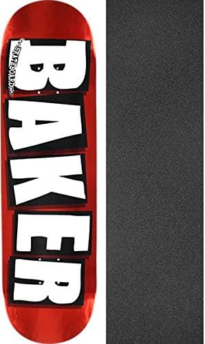 Baker Skateboards Brand Logo Foil Red Skateboard Deck - 8.5" x 32" with Jessup Griptape - Bundle of 2 items