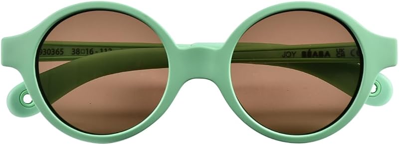 , Occhiali da sole per bambini 9-24 mesi, 100% protezione UV - CAT 3, protezione laterale, comfort ottimale, aste regolabili a 360°, Joy, verde neon