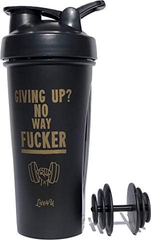 Live4U Protein Shaker Bottle – 28oz/600ml, Great for Supplement Mixes or Smoothies. Blend Your Favorite Fitness Sports Workout Nutrition Drink with Our Unique Mixball. BPA Free (Giving up)