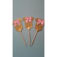 Baby Shower Glitter Cupcake Toppers, Onesies Cupcake Toppers 12 pcs