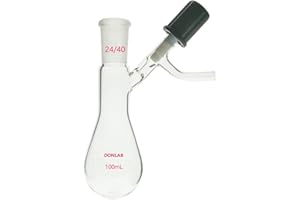 DONLAB FLR-01 ASTM STD Glass 200ml SCHLENK Reaction Flask with 0-4mm High Vacuum Valve Stopcock Stopcock and 24/40 Joint Eggp