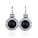 Antique Style Women's Round Black Onyx Earrings with Ornate Floral Design and Secure Backs