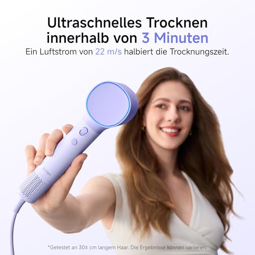 Laifen NEO Hair Dryer 22m/s High Speed Hair Dryer with 110,000RPM Motor, 390g Lightweight, 59dB Quiet, 200 Million Negative Ions, Includes Diffuser & Straightening Nozzle (Pastel Purple)