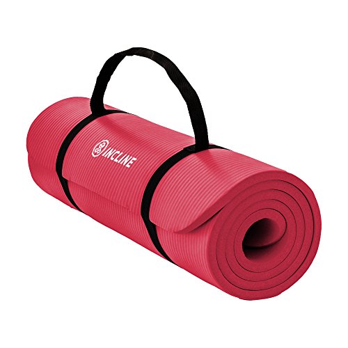Incline Fit Extra Thick Exercise Mat w/Carrying Strap - Non Slip & Comfortable Workout Mat for Yoga, Pilates, Stretching, Meditation, Floor & Fitness Exercises, Dragon Fruit