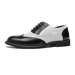 HuitJours Men Black White Oxford Gatsby Lace up