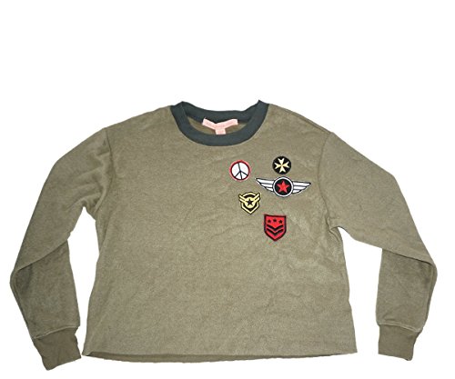 Rebellious One Juniors Military Patches Reverse Top Olive Fatigue Black Large