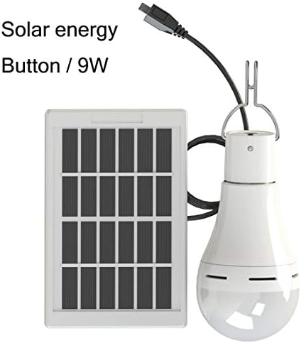 Outdoor Portable Solar Light Bulb 9W 25Led Solar Panel USB Rechargeable Camping Emergency Lights 5 Mode Bulb Lamp for Outdoor Hiking Fishing Camping Tent(Button)