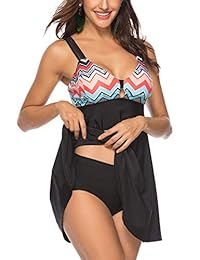 Bañador para dama, 2 piezas, cuello en V, para control de barrigas, juego de cubiertas de vestido de natación