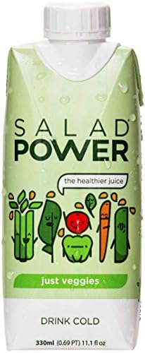 SaladPower Just Veggies Juice, 100% Vegetable Juice, Lower Sugar and Lower Sodium than V8, 11.1 fl oz (Pack of 12)