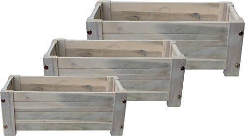 Happy Planter HP413 Wood Barrel Outdoor Planter, Set of 3 Planters, Color: White Oak