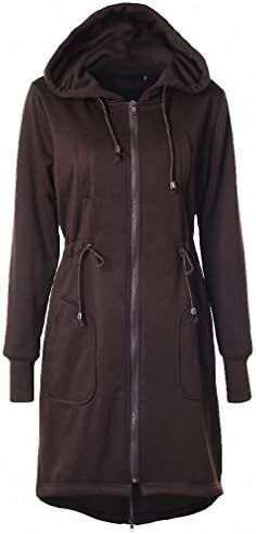 Long Hooded Sweatshirts Hoodies Women With Pockets Zipper Hoodies Jackets Feminine Solid Drawstring Outerwear Moletom Dark coffee XXL