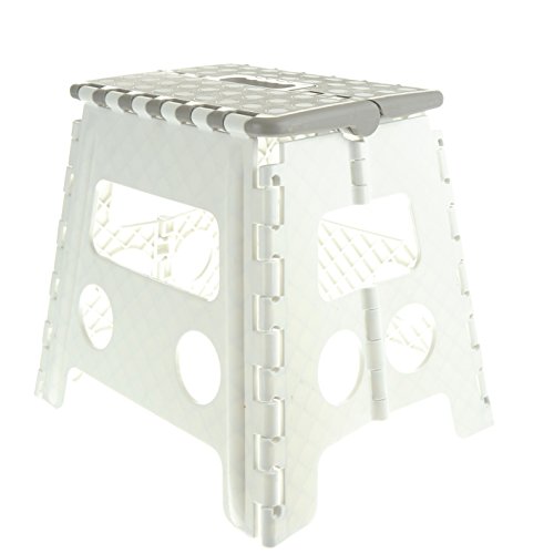 Unity 13" Non-Slip Foldable Step Stool with Carrying Handle - Supports Up To 300LBS - Easy Open - Perfect for Kitchen, Bathroom, Bedroom & More - by Unity (White Grey/ Whit Dots)