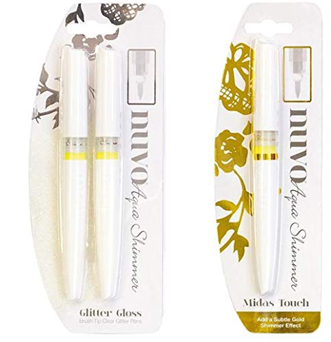 Tonic Studios Nuvo Aqua Flow Shimmer Brush Tip Pen Bundle - Glitter Gloss and Midas Touch - 2 Items