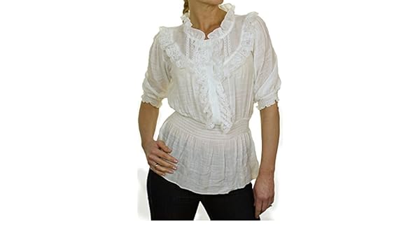 ICE (4058-2) Camisa elegante crema con textura del lustre con ¾ mangas y Chorrera de encaje (38-42): Amazon.es: Ropa y accesorios