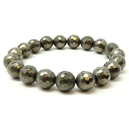 Pyrite Bracelet 01 - Faceted Round Gold Genuine 9mm Stone Stretch (6.75 Inches)