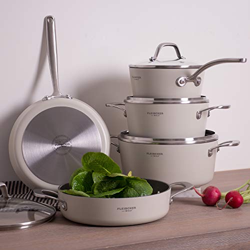 Fleischer & Wolf White Pots and Pans Sets, Nonstick Cookware Set 9pcs