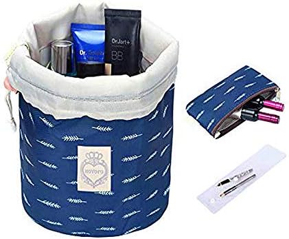 Palazen Large Capacity Lazy Cosmetic Bag Portable Drawstring Makeup Bag Travel Organizer (Blue Feather)