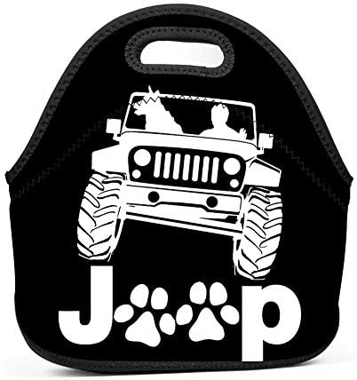 TADAWZD Jeep Dog Canine B K 9 Reversed Insulated Neoprene Lunch Bag Tote Waterproof Outdoor Travel Durable Reusable Picnic Lunch Box Handbags with Zipper for Womens Boys Girls and Mens