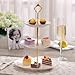 Jusalpha Cupcake Stand 3 Tier White Porcelain Cake Stand Dessert Stand Tea Party Serving Platter, Comes in a Gift Box- Free Sugar Tong (White)