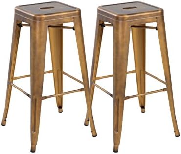 United Chair Tolix Style Backless Metal Bar Stools Chair Set of 2 Antique Copper 26 inches 3001-AC-2