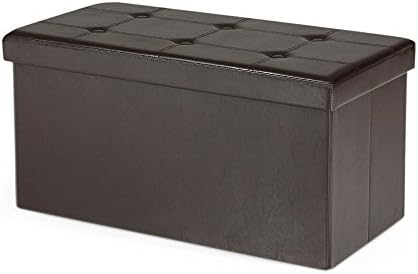 HereDeco Folding Storage Ottoman Bench Large Sofa Foot Rest Stool Pouffe Foldable Storage Box Faux Leather (Brown)