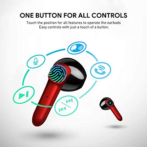 CRUA Earbuds Wireless Bluetooth 5.0 True Earphones with Mic, Touch Control, HD Sound Call Quality, Up 30 Playtime with C