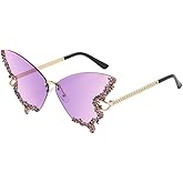 Shiratori Women's Retro Classic Butterfly Shape Diamond Rimless Sunglasses UV Blocking Sunglasses