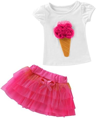 Minisoya Summer Cute Toddler Infant Baby Kids Girls Birthday Set 3D Ice Cream T-Shirt Tops Tutu Skirt 2Pcs Outfits