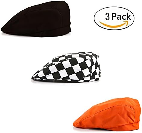 Rainie Love Fashion Kitchen Restaurant Chef Waiter Hat Cook Cap Catering Baker Kitchen Cook Duckbill Beret Golf for Men and Women(Set of 3)