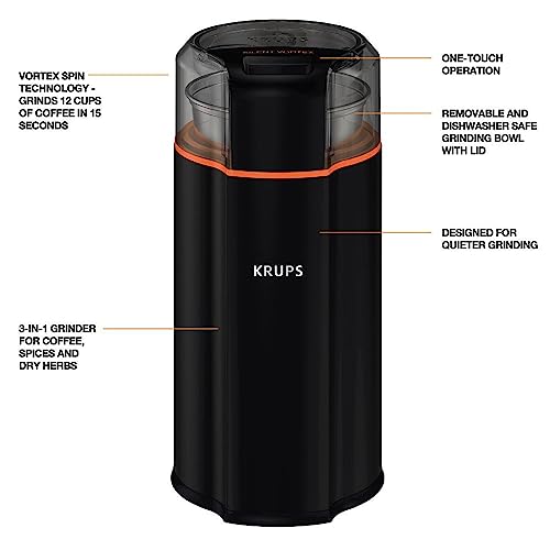 Krups Silent Vortex Coffee and Spice Grinder with Removable Bowl 12 Cup