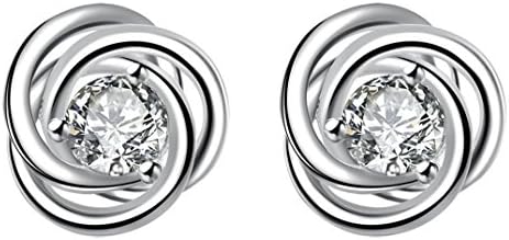 AMBESTEE Sterling Silver Plated Flower Design Round Cut Cubic Crystal Inlay Zirconia Rhinestones Earrings Studs Set for Women Girls