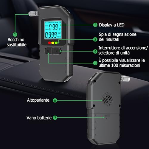 Super Barley Portable Breathalyser Certified Professional Alcohol Test, Digital Breathalyzer with LED Screen Display, with 20 Nozzles, for Personal Family and Professional Use