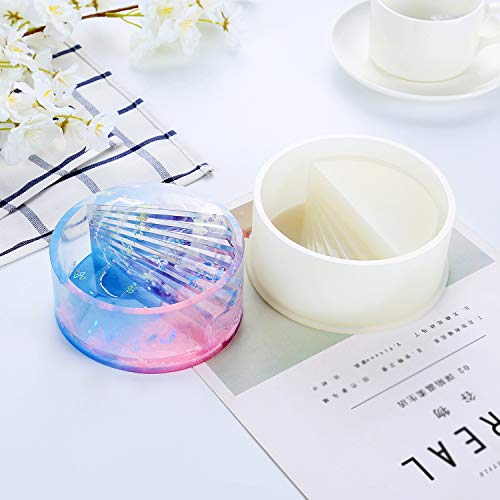 HOMEIDOL Silicone Resin Mold, Round Stair Mold with Stir Sticks, Stirring Spoon, Silicone Mat and 12 Color Powder, DIY Planter Pot Mold, Pen Holder Mold for Succulent Plants, Flowers Craft Art
