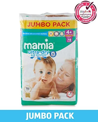 Mamia Baby Ultra Dry Nappies, Size 4+, 9-20 kg, Jumbo Pack (78 Nappies) …, White, 78 Count (Pack of 1) - Image 3