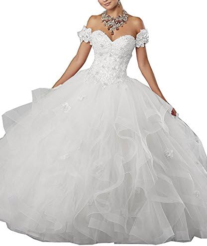 Meledy Women's Sweetheart Beaded Lace Ball Gown Prom Girls' Quinceanera Dress