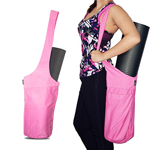 fitter’s niche Yoga Mat Bag Tote Sling Carrier Shoulder Carrying Bag with Large Side Pocket & Zipper Pocket Carrier, Fits Most Size Mats, Cleaner, Blocks, Towel, Deodorant, Resistant Bands, Straps