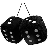 YGMONER Pair of Retro Square Mirror Hanging Couple Fuzzy Plush Dice with Dots for Car Interior Ornament Decoration (Black)