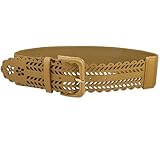 Lady Woman Hollow Out Leaf Flower Decor Brown Elastic Cinch Waist Belt